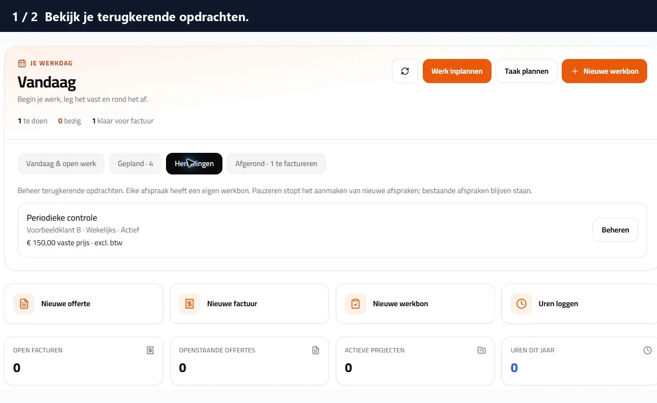 Herhalingen en geplande afspraken in het Vastlegg dashboard
